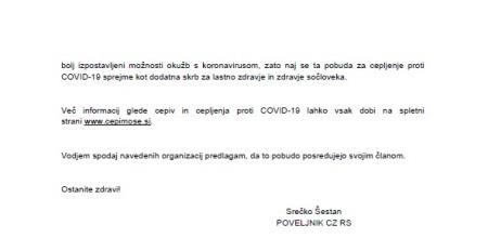 Pobuda prostovoljcem s strani Civilne zaščite, da se cepijo 1